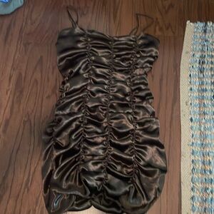 Brown shiny cinched urban outfitters dress, size medium, spaghetti strap